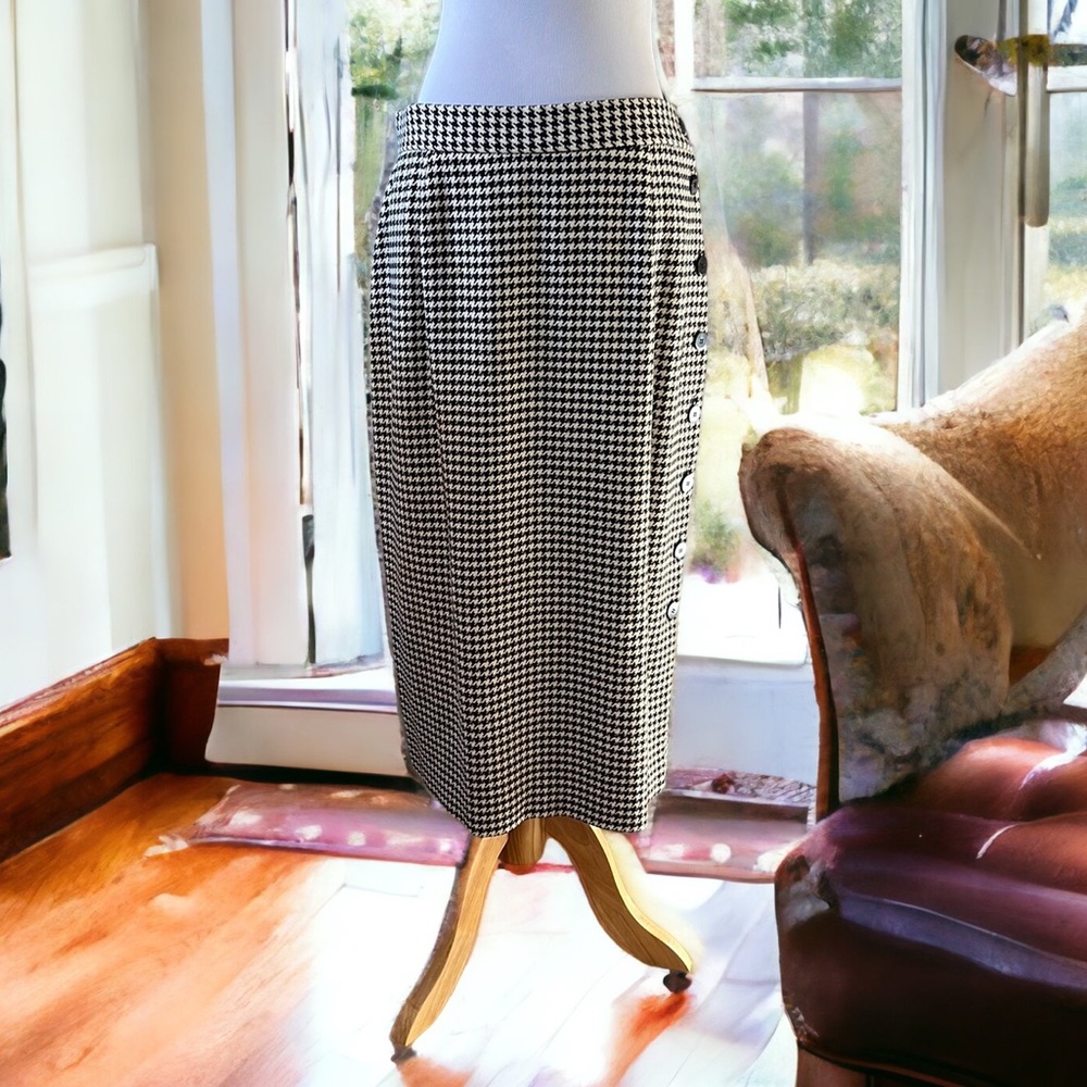 VINTAGE EVAN PICONE HOUNDSTOOTH PENCIL SKIRT BLACK WHITE USA MADE PLUS SIZE 14